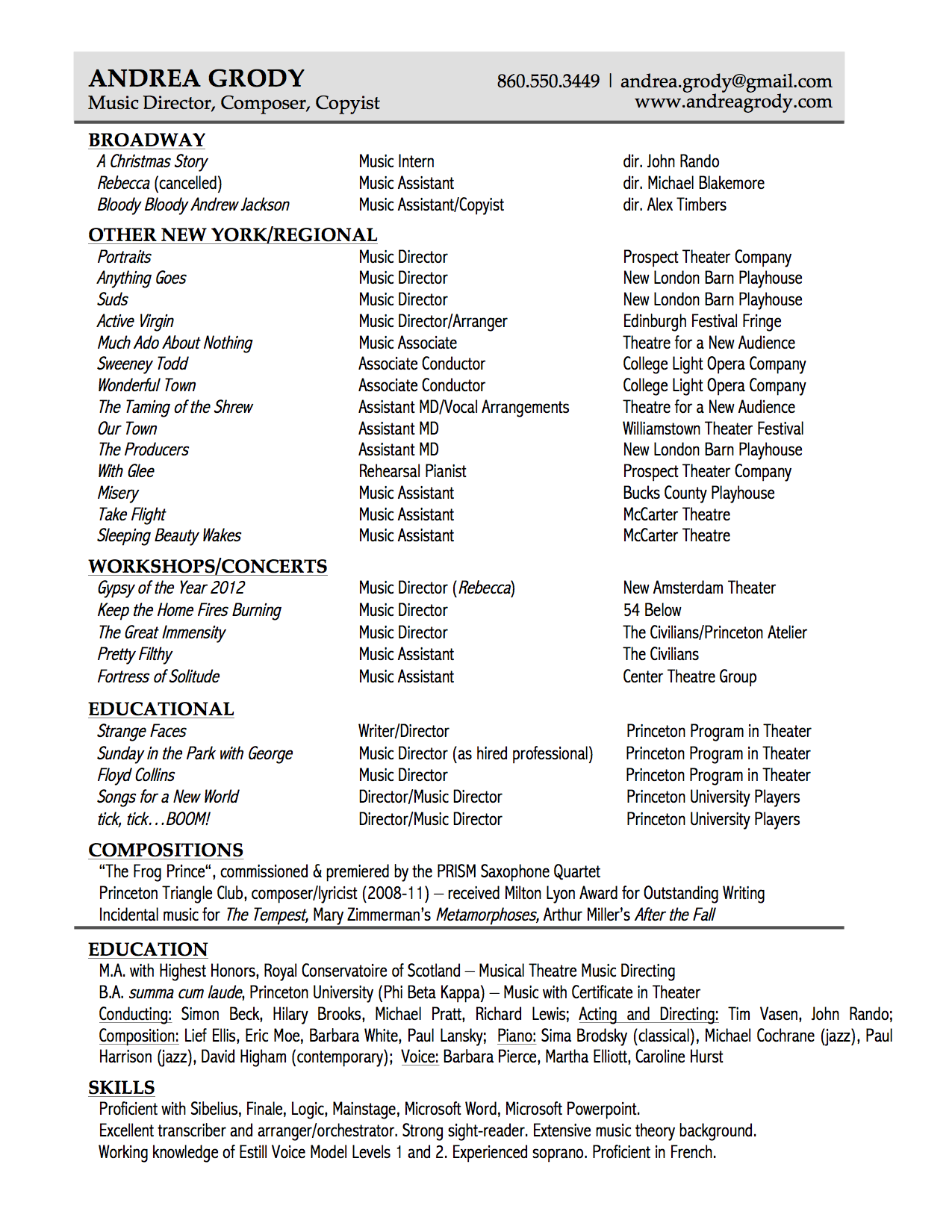 Andrea Grody Resume
